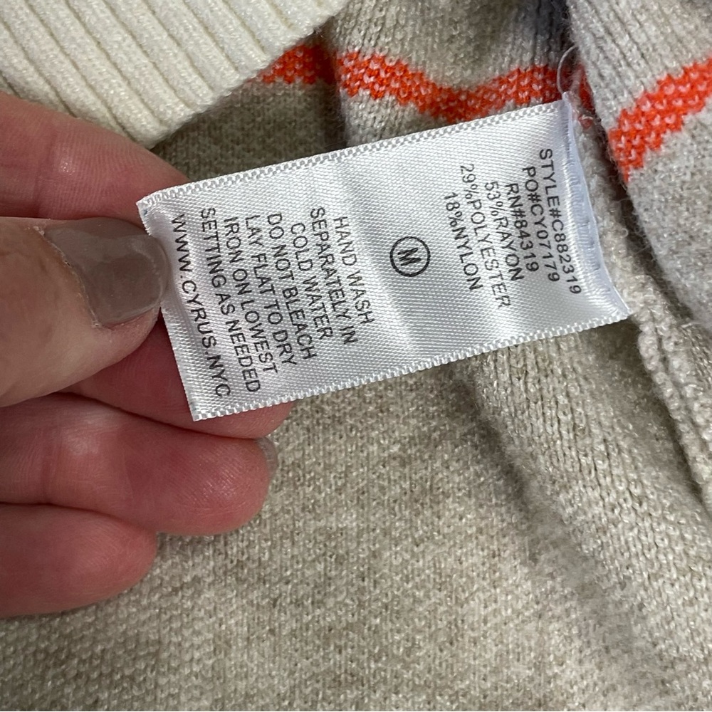 Cyrus Plaid Stripe Cardigan M – Soft Neutral Knit w/ Orange Lines Cozy Preppy - Picture 9 of 9
